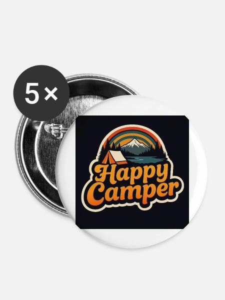 Happy Camper - Buttons groß 56 mm (5er Pack) - Weiß