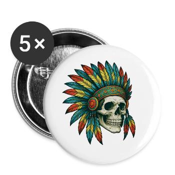 Illustration de crâne tribal indigène - Lot de 5 grands badges (56 mm) - blanc - Devant