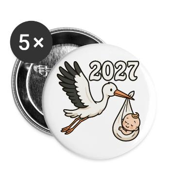 Stork with foundling in its beak 2027 - Buttons large 2.2''/56 mm (5-pack) - white - Front