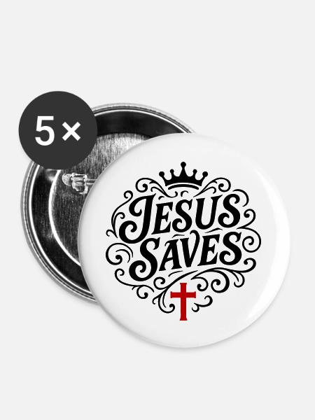 Jesus Rettet Christlich - Buttons groß 56 mm (5er Pack) - Weiß