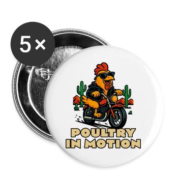 Poultry in Motion: Chicken biker - Buttons large 2.2''/56 mm (5-pack) - white - Front