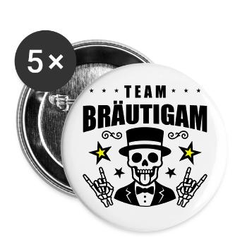 Team Bräutigam Hochzeit Skull - Buttons groß 56 mm (5er Pack) - Weiß - Vorne