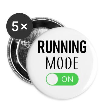 Running Mode On - Joggen - Läufer - Sport - Buttons groß 56 mm (5er Pack) - Weiß - Vorne