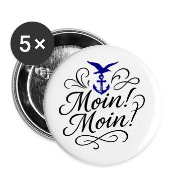 Moin Moin Spruch - Buttons groß 56 mm (5er Pack) - Weiß - Vorne