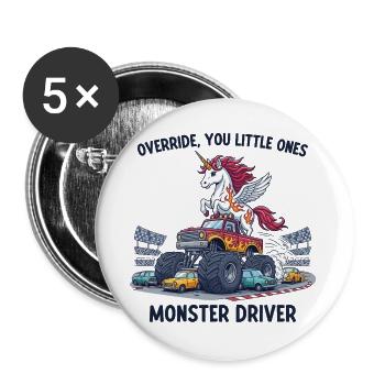 Monster Truck Licorne - Lot de 5 grands badges (56 mm) - blanc - Devant