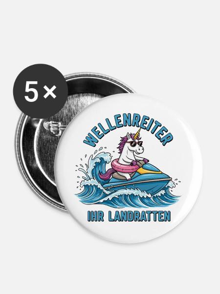 Cooles Jetski Einhorn - Buttons groß 56 mm (5er Pack) - Weiß