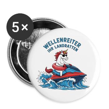 Licorne Cool Jet Ski - Lot de 5 grands badges (56 mm) - blanc - Devant