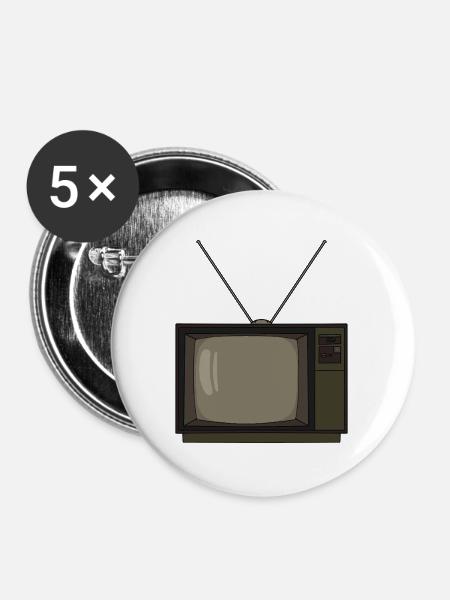 Alter Fernseher aus den 80er 90er Jahren Nostalgie - Buttons groß 56 mm (5er Pack) - Weiß
