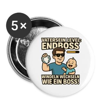 Level: Endboss Windelwechsel-Profi mit Stil - Buttons groß 56 mm (5er Pack) - Weiß - Vorne