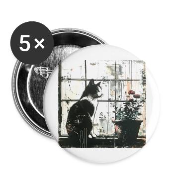 Graffiti Cat Flowerpot Window Street Art bw - Buttons large 2.2''/56 mm (5-pack) - white - Front