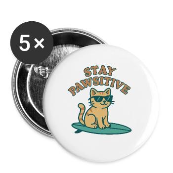 Stay Pawsitive – Cool Cat Vibes - Buttons large 2.2''/56 mm (5-pack) - white - Front
