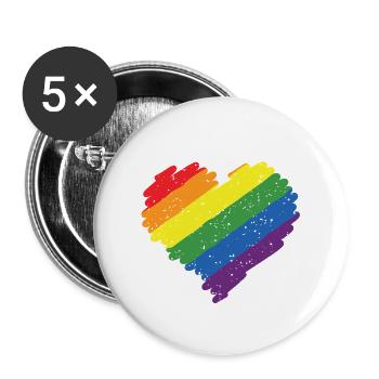 Rainbow Heart Pride Flag Colors LGBTQ+ Grunge - Buttons large 2.2''/56 mm (5-pack) - white - Front