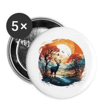 Cerf dans le cercle d’automne - Lot de 5 grands badges (56 mm) - blanc - Devant
