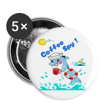 Autocollant secret d’espionnage de café avec Сyber- Marine Vibe - Lot de 5 grands badges (56 mm) - blanc - Devant