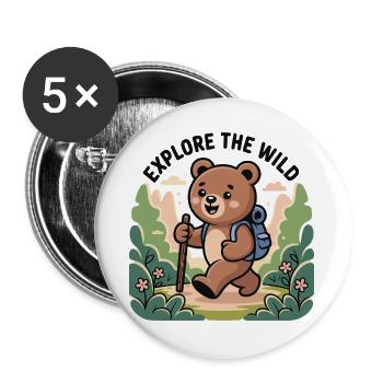 Explore the Wild Bear Illustration - Buttons large 2.2''/56 mm (5-pack) - white - Front