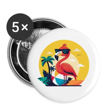 Flamingo, beach ball and palm trees - Buttons large 2.2''/56 mm (5-pack) - white - Front