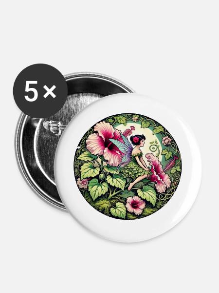 Hibiskus-Fee - Buttons groß 56 mm (5er Pack) - Weiß