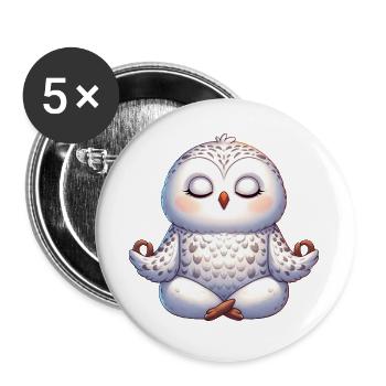 Süße Eule Yoga Meditation Entspannung Innerer  - Buttons groß 56 mm (5er Pack) - Weiß - Vorne