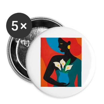 Floral Woman – Afro Pop Art - Buttons large 2.2''/56 mm (5-pack) - white - Front