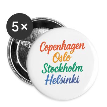 Copenhagen – Oslo – Stockholm – Helsinki - Buttons groß 56 mm (5er Pack) - Weiß - Vorne