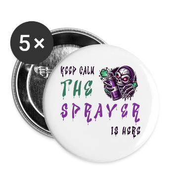 Keep Calm – Le pulvérisateur - Lot de 5 grands badges (56 mm) - blanc - Devant
