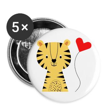 Süßer Tiger mit Herzluftballon - Babymode - Geburt - Buttons groß 56 mm (5er Pack) - Weiß - Vorne