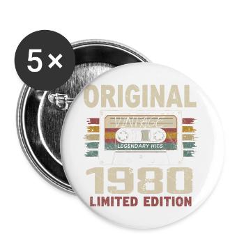 1980 Geburtstagsgeschenk 1980 Jahrgang 1980er Retro - Buttons groß 56 mm (5er Pack) - Weiß - Vorne