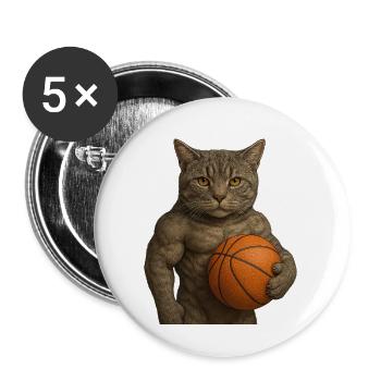 Basketball-Katze – Sportlich, stark und stylisch - Buttons groß 56 mm (5er Pack) - Weiß - Vorne