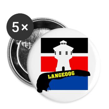Langeoog mit Wasserturm, Fahne & Umriss - Buttons groß 56 mm (5er Pack) - Weiß - Vorne