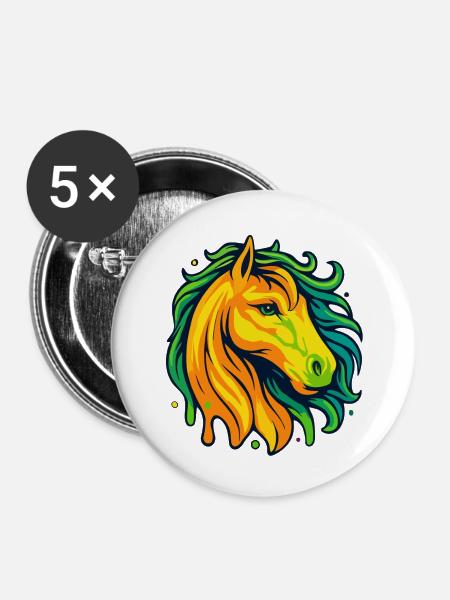 Neon Pferdekopf - Buttons groß 56 mm (5er Pack) - Weiß