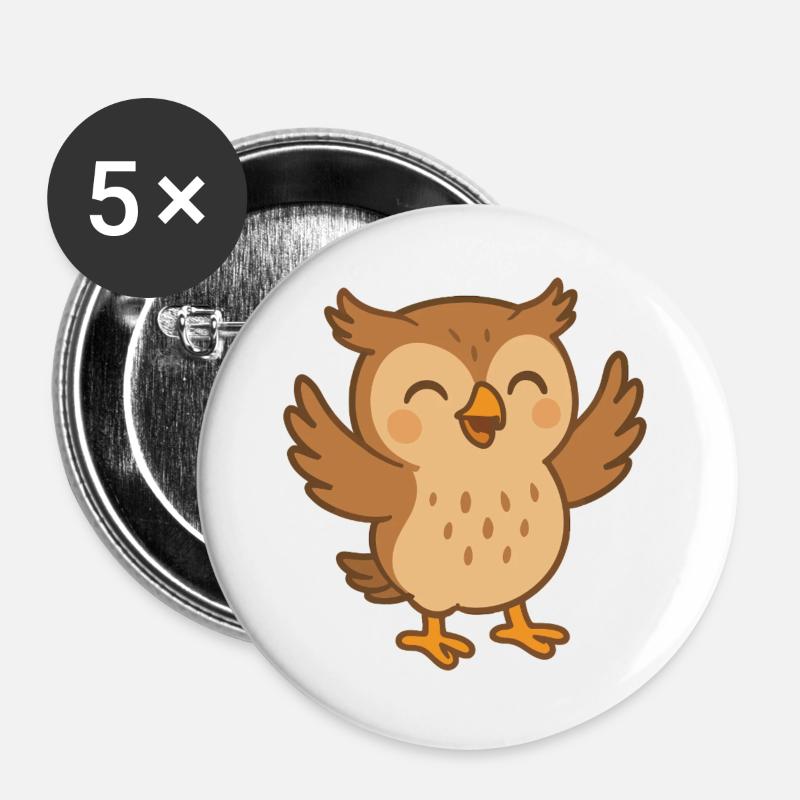 Fröhlicher Federfreund - Buttons groß 56 mm (5er Pack) - Weiß