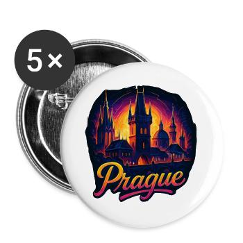 Prague Capital Czech Republic Silhouette Gift - Buttons large 2.2''/56 mm (5-pack) - white - Front