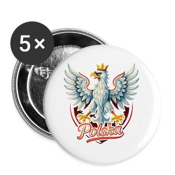 Polen Polska Adler Flagge Fahne episch Geschenk - Buttons groß 56 mm (5er Pack) - Weiß - Vorne