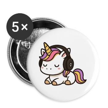 Niedlicher Einhorn-Cartoon mit schlafenden Kopfhörern - Buttons groß 56 mm (5er Pack) - Weiß - Vorne