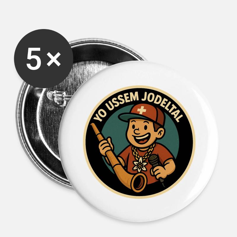 yo ussem jodeltal - Buttons groß 56 mm (5er Pack) - Weiß