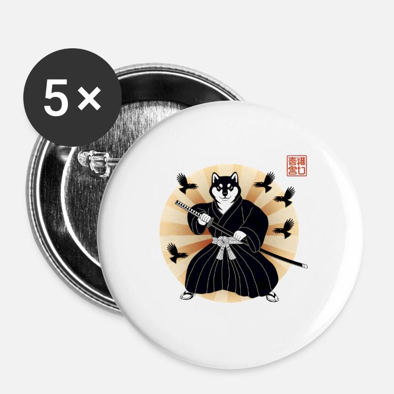 Shiba Samurai - Buttons groß 56 mm (5er Pack) - Weiß