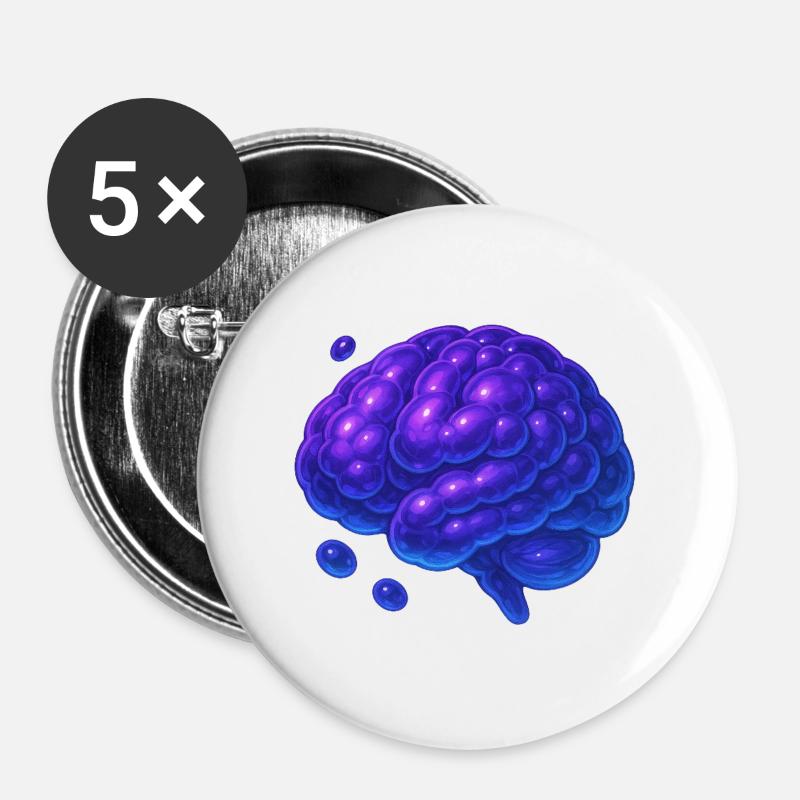 Cerveau 3D Moléculaire Bleu Violet - Lot de 5 grands badges (56 mm) - blanc