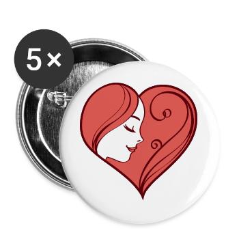 Illustration de coeur avec un visage féminin rêveur - Lot de 5 grands badges (56 mm) - blanc - Devant