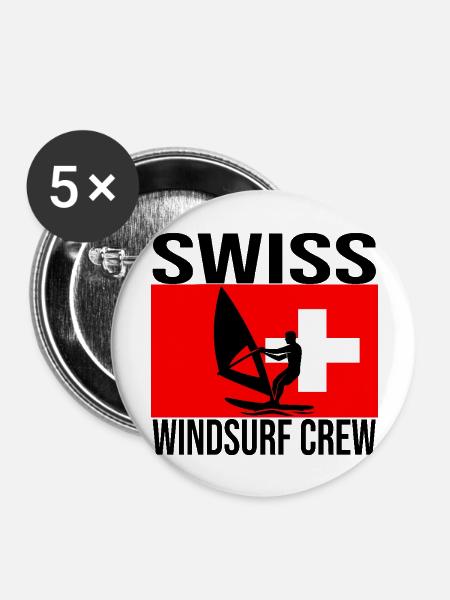 Swiss Windsurf Crew Shirt - Buttons groß 56 mm (5er Pack) - Weiß