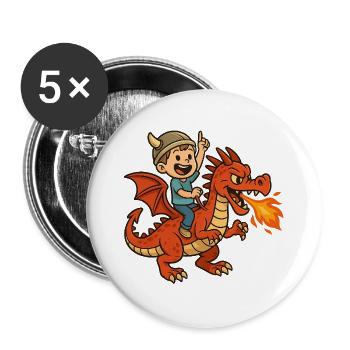 Petit viking sur dragon - Lot de 5 grands badges (56 mm) - blanc - Devant