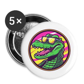 Alligator Bande dessinée cool - Lot de 5 grands badges (56 mm) - blanc - Devant