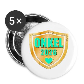 BABY 2026 ONKEL BRUDER - Buttons groß 56 mm (5er Pack) - Weiß - Vorne