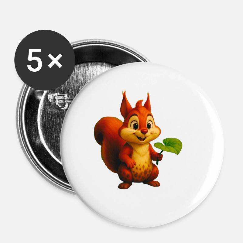 Eichhörnchen - Buttons groß 56 mm (5er Pack) - Weiß
