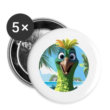 Exotic Bird and Palm Trees Drawing - Buttons large 2.2''/56 mm (5-pack) - white - Front
