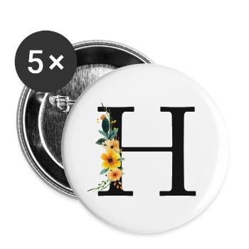 H Monogramme, Floral, Personnalisable - Lot de 5 grands badges (56 mm) - blanc - Devant