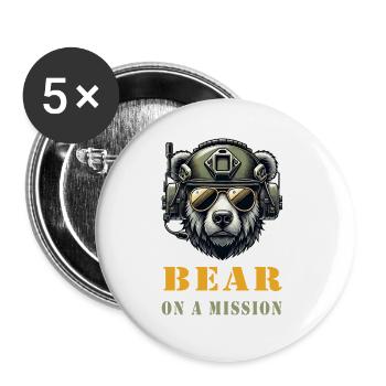 Bear in Mission / Military Design - Buttons large 2.2''/56 mm (5-pack) - white - Front