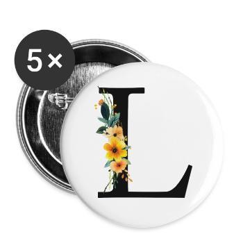 L Monogram, Floral, Personalizable - Buttons large 2.2''/56 mm (5-pack) - white - Front
