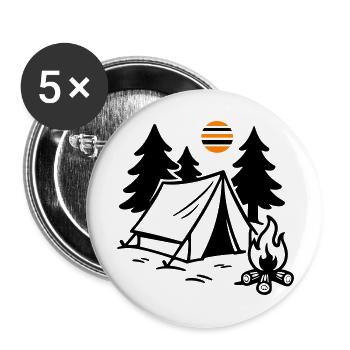Zelt Lagerfeuer Camping - Buttons groß 56 mm (5er Pack) - Weiß - Vorne