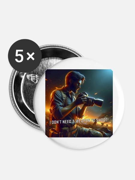 Fotograf im Einsatz - Buttons groß 56 mm (5er Pack) - Weiß