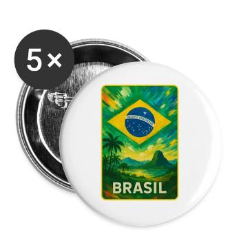 Brésil drapeaux aménagement paysager - Lot de 5 grands badges (56 mm) - blanc - Devant